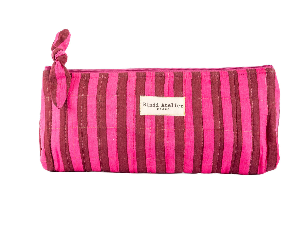 Trousse à crayons Rayures Framboise - Bindi Atelier