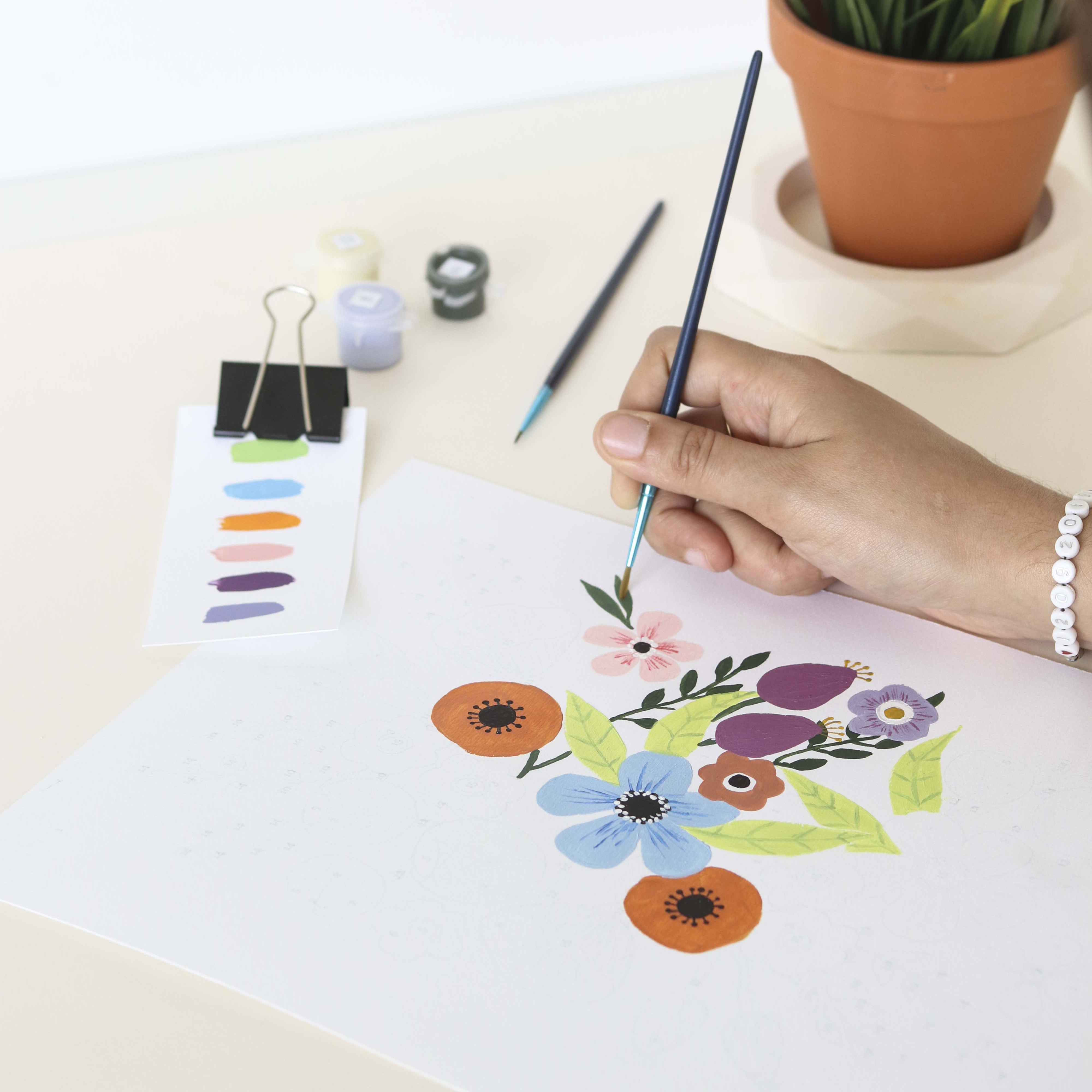 DIY Peinture par numéros pour adultes avec pinceaux Fleurs Adultes Peinture  par numéros Kits sur toile Floral Peinture