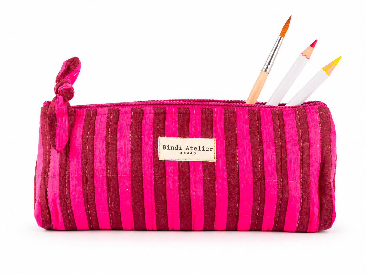 Une jolie trousse matelassée Bindi Atelier à rayures rose 